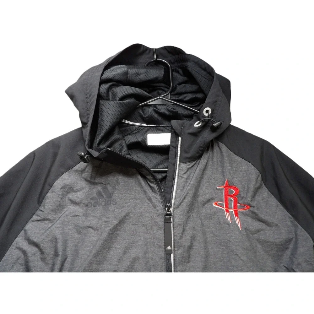 Adidas Houston Rockets Full Zip Hooded Jacket Men L Gray Black Basketball Sports